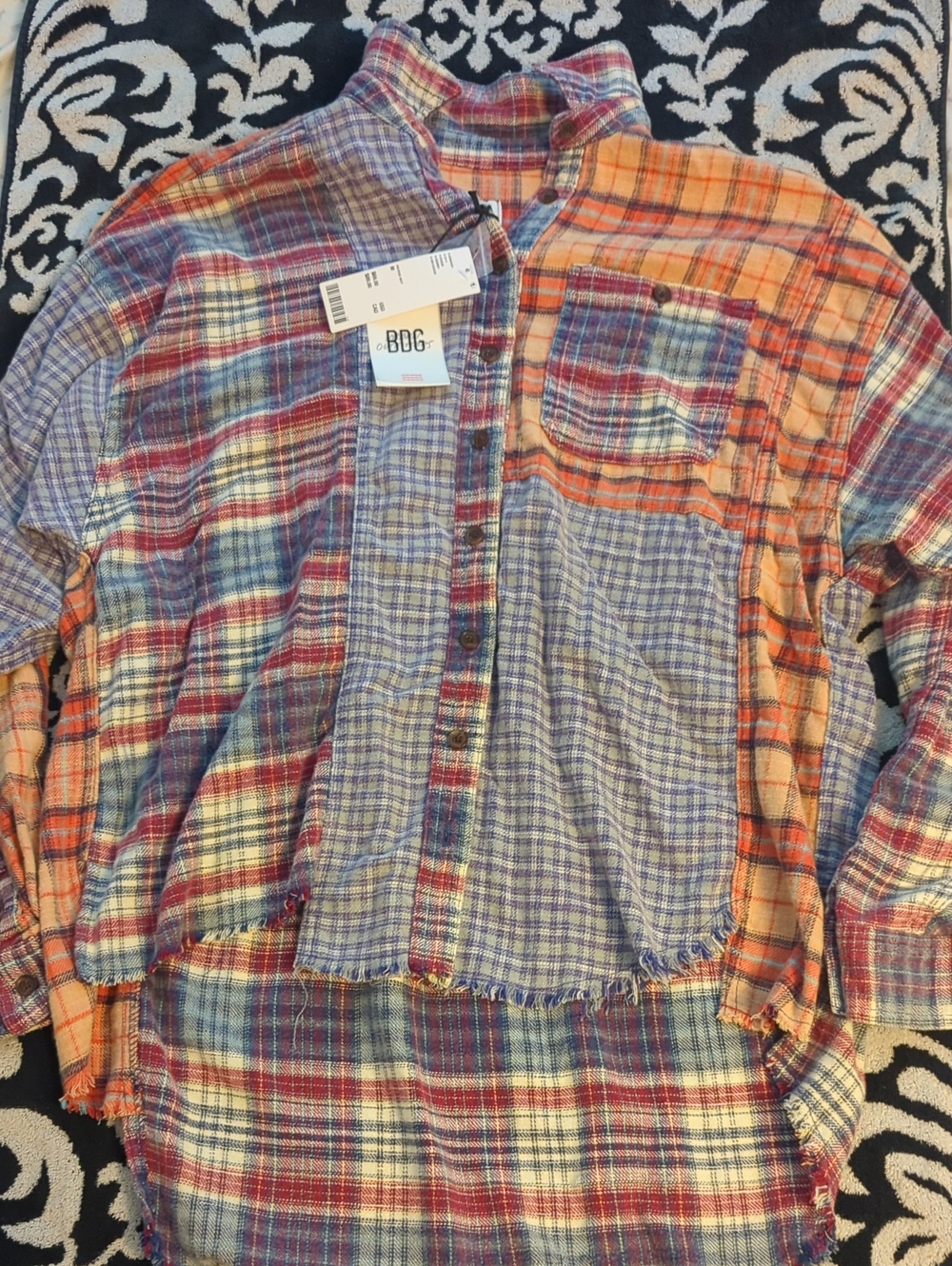 NWT BDG Mixed Plaid Button-Up Shirt Jacket - Purple, Red, Blue Orange Never Worn